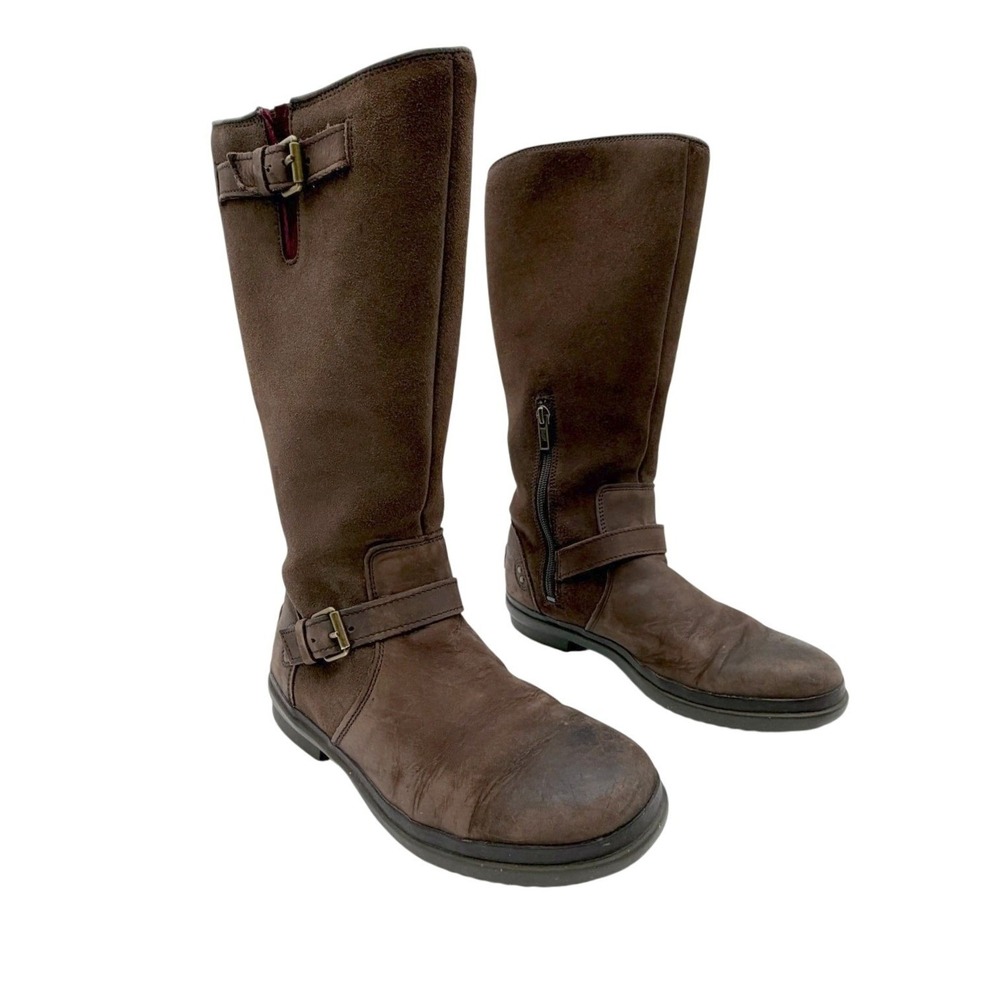 UGG Womens Brown Leather Lined Thomsen Waterproof Knee High Riding Boots Size 8